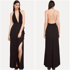 BCBGMAXAZRIA Angeline Halter Maxi Dress Plunge V-Neck Backless Formal Gown Black